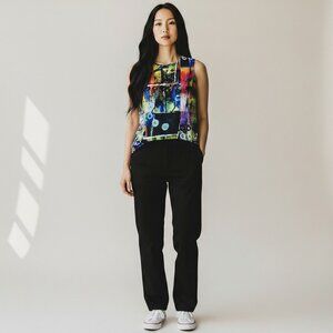 Damee Top Petite Medium PM Abstract Art‎ Sleeveless Tank Cami Colorful